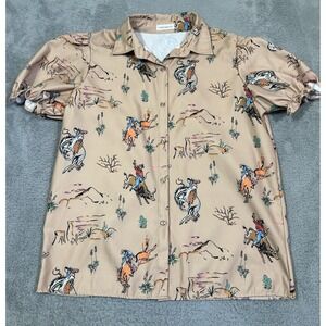 Cherry Betty Top Womens Large Western Cowboy Puff Sleeve Blouse Read